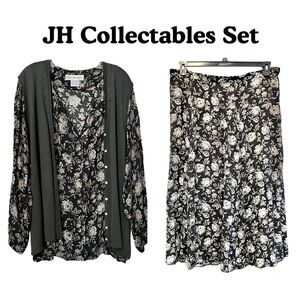 JH Collectables Black Floral Skirt Top and Sweater Vest Set Plus Size 22W